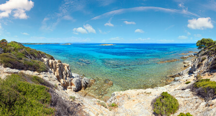 Aegean sea coast landscape, view near Karidi beach (Chalkidiki, Greece).