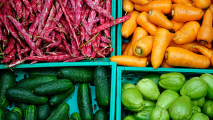 tasty fresh vegetables on a farmers market