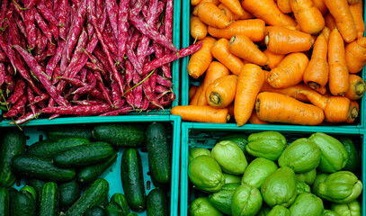 tasty fresh vegetables on a farmers market