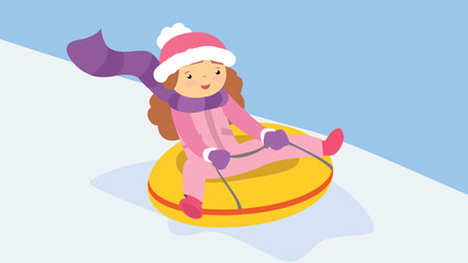 girl slides down the hill on an inflatable bun