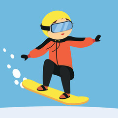 Snowboard, winter sports, snowboarder in jump