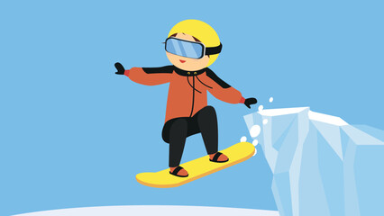 Snowboard, winter sports, snowboarder in jump