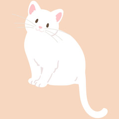 Simple and adorable illustration of white cat sitting flat colored