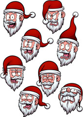 Santa Claus Faces. Vector clip art illustration with simple gradients.