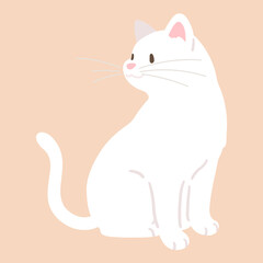 Simple and adorable illustration of white cat sitting looking sideways flat colored