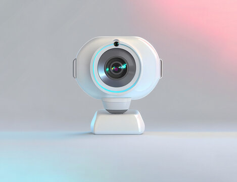 3d icon of generic gaming or streaming webcam in white glossy material with neon and glowing details, digital 3D icon illustration with matte painting
