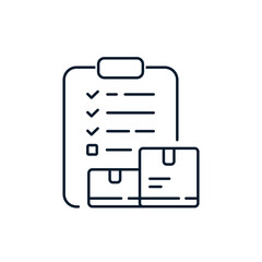 The concept of inventory, checklist of goods, delivery logistics. Vector linear icon isolated on white background.