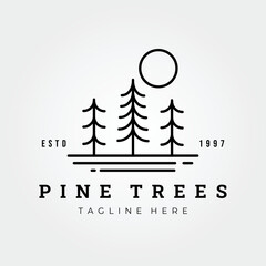 Fototapeta na wymiar pine trees line art, logo vector illustration design, simple logo concept