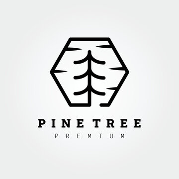 pine tree budge line art, logo vector illustration design, minimalist logo design
