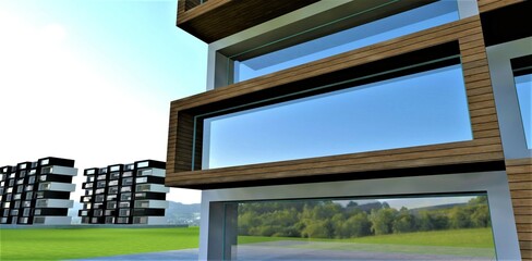 Illustration for advertisment banner for people who want to invest into apartments built in the country. 3d rendering.