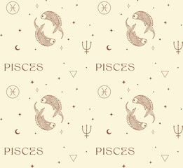 Zodiac Pisces Background Seamless Pattern. Astrology Signs