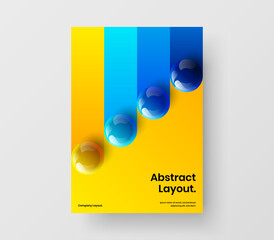 Colorful handbill A4 design vector illustration. Amazing 3D balls company brochure layout.