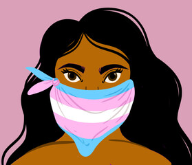 Mujer latina con pañuelo de la bandera trans - obrazy, fototapety, plakaty