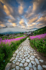 Beautiful summer sunrise in the mountains - Hala Gasienicowa in Poland - Tatras