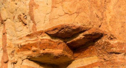 Sedimentary rocks with a high content of iron oxide. Red soil, loam. The texture of the soil.