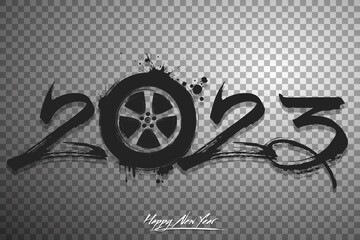 Happy New Year 2023 and car wheel