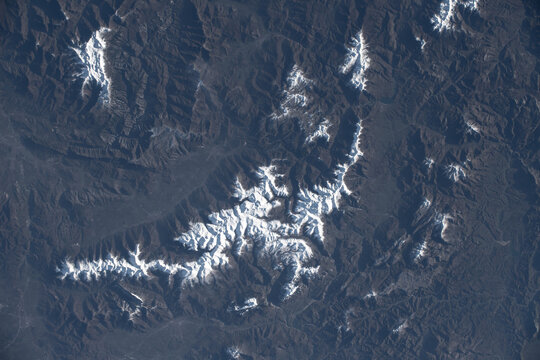 Snow capped Korab Mountains in Macedonia. Mount Korab. Digitally enhanced. Elements of this image furnished by NASA.