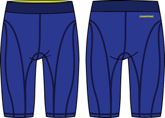 Compression tights Shorts design flat sketch vector illustration, Bike Shorts tights concept with front and back view for Cycling, bicycle, workout and running active wear shorts design.