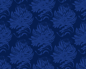 Simple line art abstract pattern, blue line flower graphic vector image