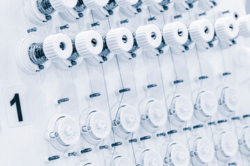 Sewing equipment, loom equipment at a garment factory, industrial concept background