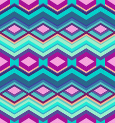 Vector seamless pattern colorful geometric background, 70s hippies style, polygon mosaic blue colors