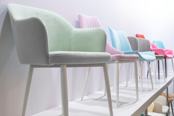 Rows of chairs in furniture store showroom