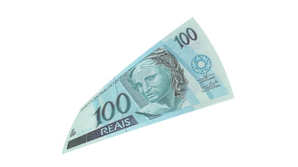 100 reais flying alone on a black background. Money from Brazil. 3d rendering.