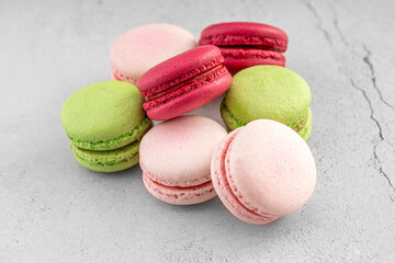Colorful French macaroons. Delicate French dessert.