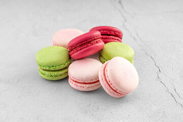 Colorful French macaroons. Delicate French dessert.