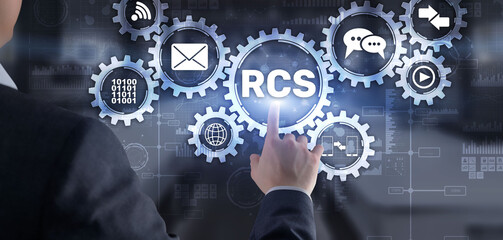 RCS. Rich Communication Services. Communication protocol between mobile telephone - obrazy, fototapety, plakaty