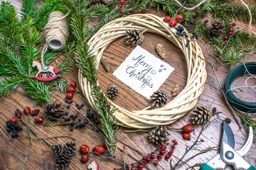 Merry Christmas wreath. Christmas eve