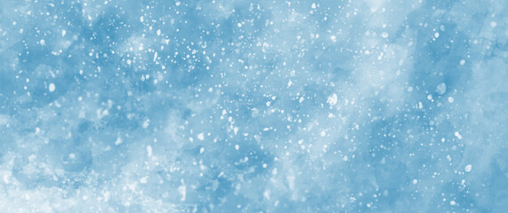 Fototapeta premium Christmas vector blue art background with white snowflakes for cards, flyers, poster, banner. Snowfall. Sky, clouds. Holiday winter illustration. Merry Christmas! Happy New Year!