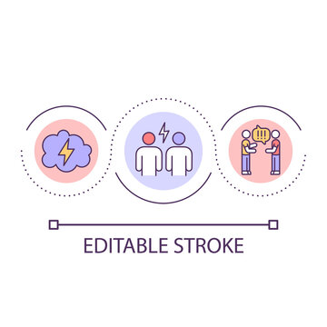 Interpersonal conflict loop concept icon. Friends quarrel. Aggressive argument. Hostility abstract idea thin line illustration. Isolated outline drawing. Editable stroke. Arial font used