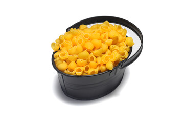 Italian pasta on a round dish on a white background