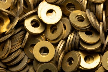 Top view of heap of hollow copper washers