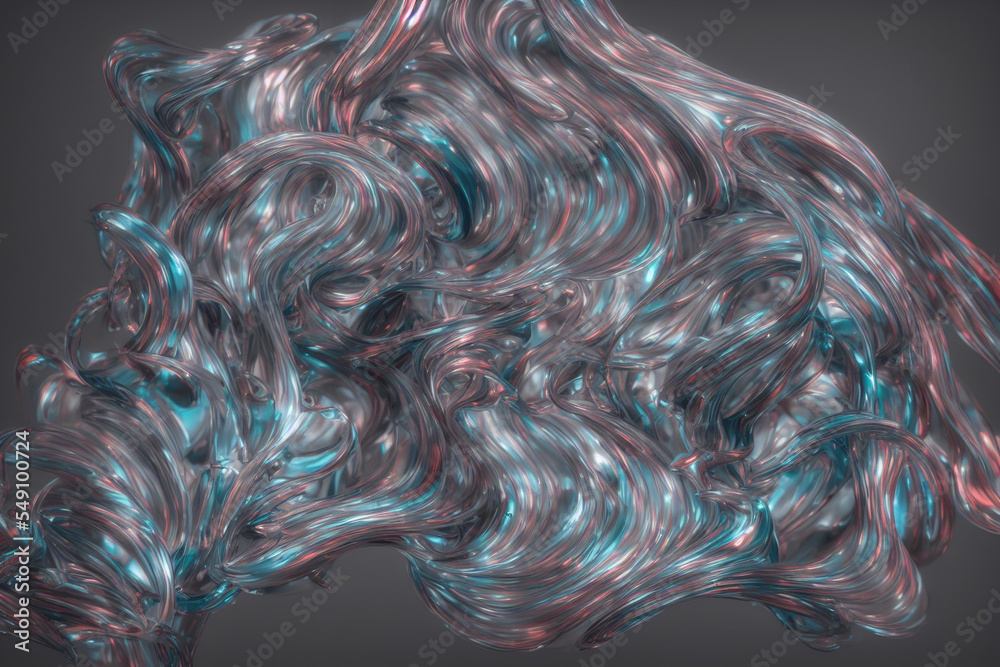 Fototapete computer generated mettallic fluid 3d artwork image. shiny reflective digital illustration backgroun