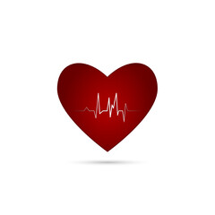 Red heart and heart rhythm cardiogram. Vector icon.