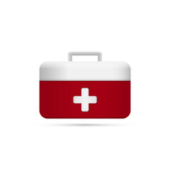 Red and white medical first aid bag. Vector drawing.