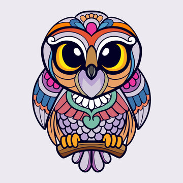 Colorful Owl mandala arts isolated on white background