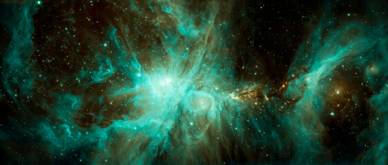 Cosmic scene of a colony of young stars inside Orion nebula in outer space. Digitally enhanced....