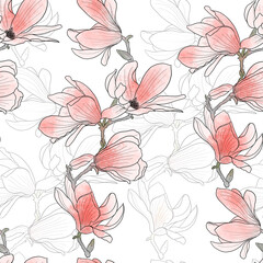 Obraz premium Floral seamless pattern with blooming magnolia. Suitable for cards, fabrics, backgrounds