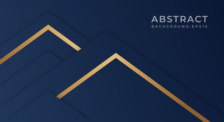 Abstract Premium Dark Blue Geometric Overlap Layer with Stripes Golden Lines Luxury Style Background