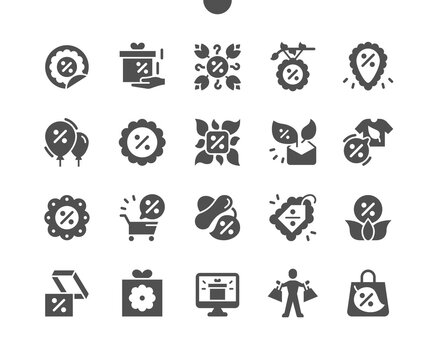 Spring sale. Bonus gift. Spring discounts. Hat discount. Sale message. Vector Solid Icons. Simple Pictogram