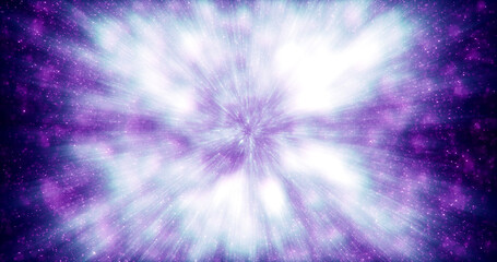 Purple and blue beautiful bright glowing shiny star particles flying in the galaxy in space energy magical with blur effect and bokeh. Abstract background, intro