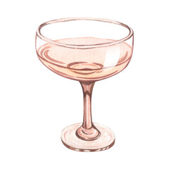 Watercolor white wine in a glass isolated on white background. Hand drawn illustration perfect illustration for design wine.