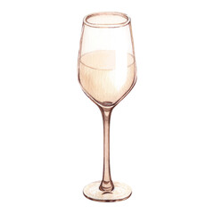 Watercolor white wine in a glass isolated on white background. Hand drawn illustration perfect illustration for design wine.