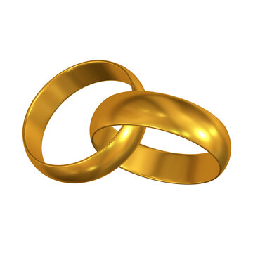 Two wedding gold rings. Isolated on transparent background. 3d render