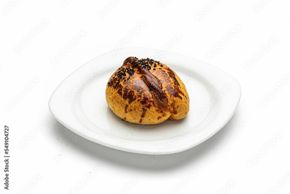 Wall mural Closeup of delicious pastry isolated on a white background