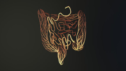 Human intestines made out of lines. Medical Concept. 3D Rendering.