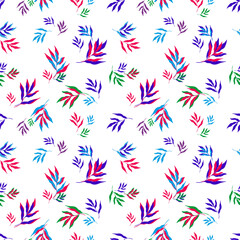 bright multicolored leaves of tropical plants forming seamless pattern